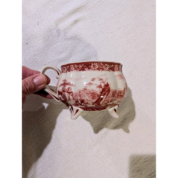 Vintage Red Transferware Tea For One Set Heraldic Crest Lions Cottagecore Teapot - Picture 7 of 9